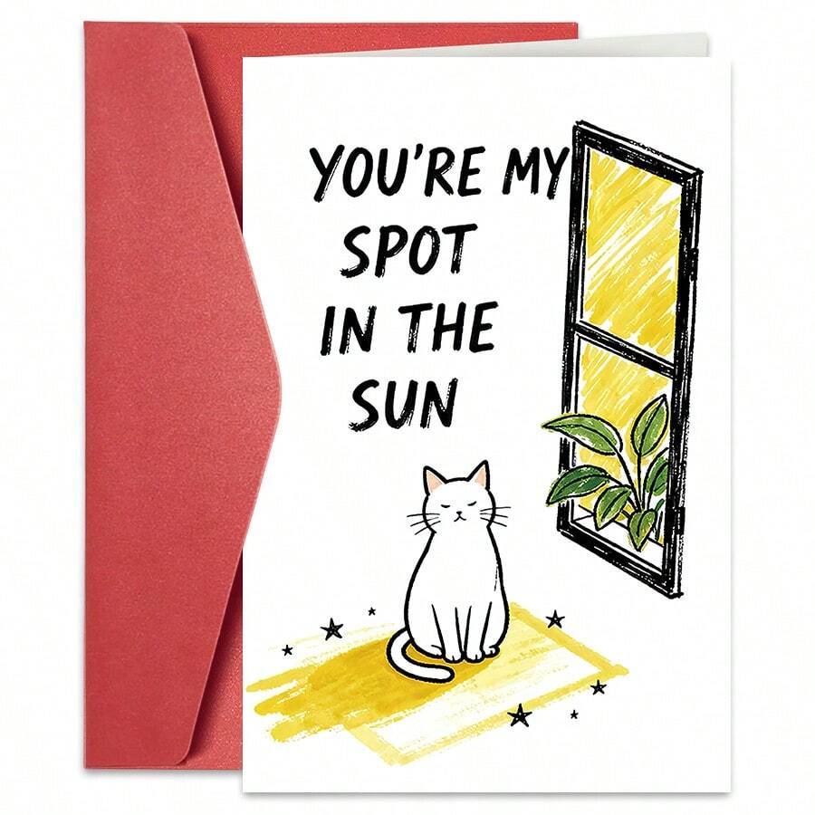 1PC Cute Cat Valentines Day Card Gift,Lovely Anniversary Card For Boyfriend Or Husband, Wife Or Girlfriend,'You're My Spot In The Sun' - Multicolor - View 1
