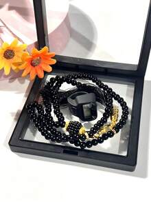 优雅悬浮盒串珠套装：花朵水钻戒指计数器+念珠手链、塔斯比赫计数器手链、计步器，适合节日聚会作为礼物 - 彩色 - 查看 12