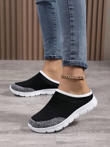 Sandalias planas de mujer con cierre deslizante casual - Blanco y Negro - Ver 2
