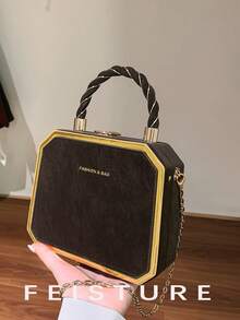 1pc Vintage Hard Shell Women's Handbag, Party Evening Chain Shoulder Crossbody Bag, Suitable For Girls, Ladies, College Students, Young Professionals, Great For Work, Business, Commute, School - Coffee - View 9