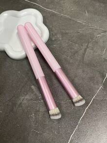 遮瑕刷 眼下迷你斜角平头歌舞伎鼻部轮廓刷 用于遮瑕、晕染、定妆、抛光粉底液、膏状化妆品专业小型粉底刷 - 粉色 - 查看 5