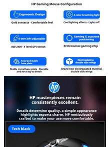 Lenovo HP M270 Wired Gaming Mouse With Four-Color Cool Lighting Effects, Weighted Design, Suitable For Laptops And Desktops, Mechanical, Macro, Silent Operation