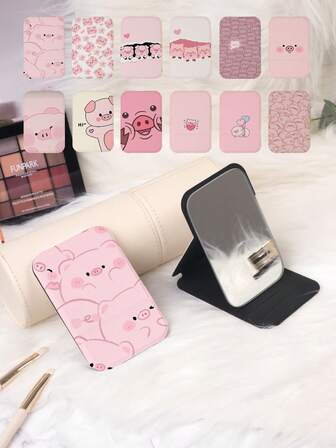 1pc Portable Folding Makeup Mirror, Animal Series, Lightweight, Ultra-Thin, Durable PU Leather, Suitable For Various Occasions, Travel, Gatherings, Work, School, Suitable For All Ages