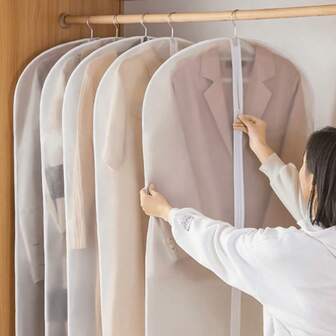 5 st. transparent vikbar klädpåse, multifunktionell garderobspåse för klädförvaring, kläddammskydd, reseklädförvaringspåse, dammtät och fukttät, med dragkedja, tvättbar, förvaringspåse för jackor och kostymer, kläddammskydd, lämplig för förvaring av kläder under olika årstider, lämplig för familjerum