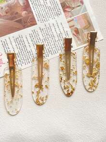 1pc Acrylic Gold Seamless Clip, Delicate Makeup Clip With Glitter Edges, Gold Hair Clip, Alligator Clip Hair Accessory, Claw Clips, Hair Slide, Hair Barrettes, Head Accessories, Hair Accessories For Women - Multicolor - View 5