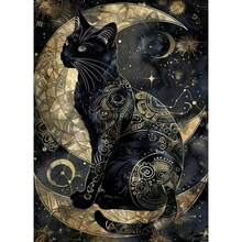 1pc 5D DIY Diamond Painting - "Mysterious Dark Style: Deep Black Starry Sky As The Background, With A Black Cat In The Center" - Frameless Mosaic Full Diamond Acrylic Diamond Art DIY Diamond Painting Kit, Suitable For Home And Office Desktop Decoration, Tabletop Decoration And Wall Decoration, Living Room, Bedroom, Study Room Ideal Home Decor Gift, Suitable For Adult Beginners And Craft Enthusiasts, Handmade Gift Ideas, Perfect For Family Gatherings, Birthday Parties And Various Festivals - Multicolor - View 2