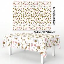 Western Cowboy Tablecloth - Rustic Boho Pink & Brown Table Cover With Bull Skull, Cowboy Boots & Western Motifs - Decorative Tablecloth For Cowboy Party Supplies, Birthday, Picnic, Indoor/Outdoor Dining - Fits Most Rectangular Tables - Multicolor - View 3