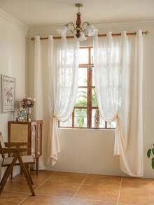 1pc French Retro Style Embroidered Beige Curtain, With Top Grommet Design, Suitable For Bedroom, Living Room, Balcony, Etc. The Sheer Curtain And Soft Fabric Create A Bright Yet Private Space. - Beige - View 14