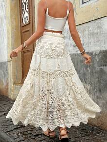 Vacation Casual Style Semi-Sheer Crochet Skirt - Apricot - View 2
