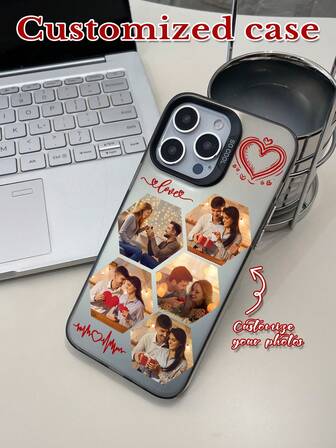 1pc Customized Valentine's Day Heart Hexagon 5-Photo Personalized Black Large Hole Lens Protective Phone Case, Suitable For IPhone17 Air 16 15 14 13 12 11promax, Galaxy S25 24 23 ULTRA FE A55 54 35