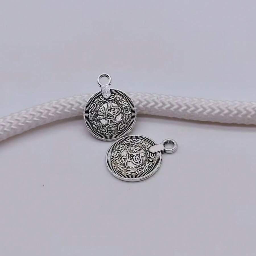 30个23x18mm复古银色圆形硬币吊坠，可刻字，适用于DIY项链、手链、钥匙扣等饰品制作配件 - 多色 - 查看 1