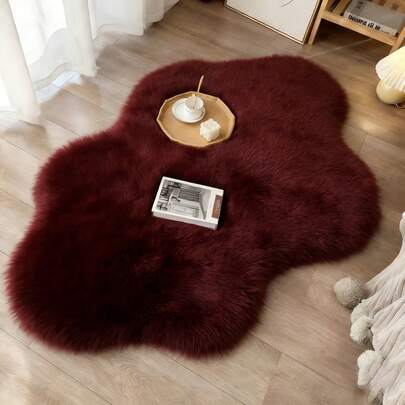 1pc Soft & Fluffy Plush Floor Mat, Burgundy, Comfortable For Bedroom, Living Room, Study, Office, Entryway, Can Be Used As Floor Mat, Plush Bedroom Carpet, Washable & Non-Slip, Cute Rug - Indoor Year-Round Home Decor