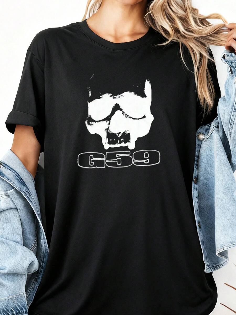 Women's T-Shirts Skull With Goggles And G59 Text 100%, Breathable - Black 1 - View 1