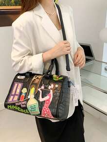 Große Kapazität Damen Umhängetasche, personalisierte Handtasche mit Krokodil-Stickerei, einzigartige Schultertasche, geeignet für tägliches Einkaufen, Pendeln, Modekleidung, Partys, Campus, neue bestickter PU-Tasche mit super großer Kapazität, mit neuer Applikationstechnologie, farbenfrohe bestickte Muster