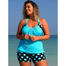 Women's Two-Piece Swimwear Set – Mix Of Print And Solid Styles For Beach & Resort Wear - 淺藍色 - 查看 1