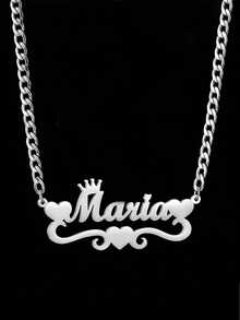 2PCS 18k Gold Stainless Steel Love Crown Wave Design Name Necklace & Name Bracelet Set, Personalize Customized Mother's Day Gift Boys And Girls Silver/Gold Color, Adjustable And Personalized Electroplated 18k Gold Stainless Steel Fashion Jewelry Pendant Necklace & Bracelet Set, Fashion, Vintage, Casual, Simple Customization Everyday Wear, Birthday, Mother's Day, Multi-Functional, Ornamental, Letter, Stylish, Modern, Colorful, Cute, Adorable, Casual, Custom, Personalised, Unique, Customized, Ideal Gifts For Her,Easy Comfort - 彩色 - 查看 6