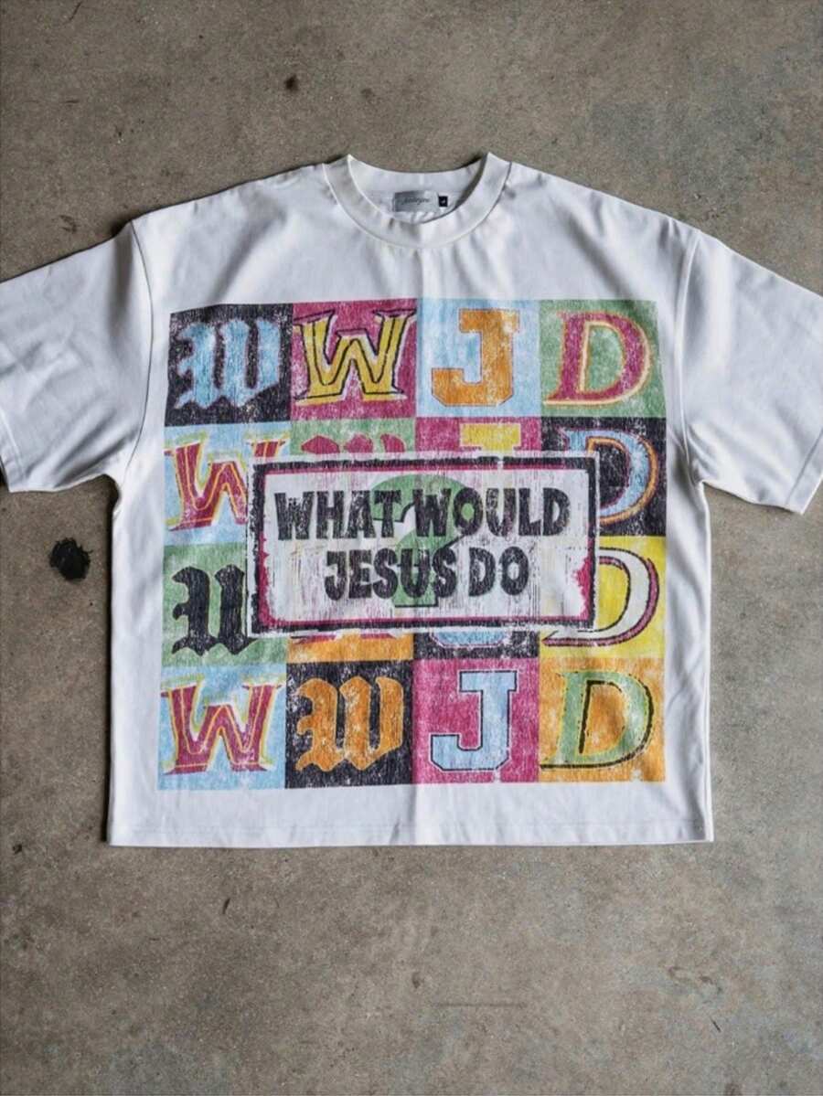 WWJD: What Would Jesus Do Print - 100% Pure Cotton, Soft, Comfortable, And Breathable Men's T-Shirt - A  Streetwear Short-Sleeve Shirt Suitable For Daily Commuting And Sports In Spring And Summer. - trắng - Xem 1