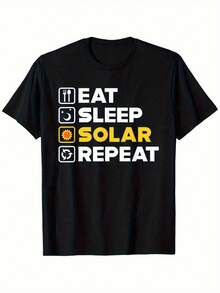 Men'S Funny Solar-Powered Life Motto T-Shirt - Eat Sleep Solar Repeat Graphic Tee, Heavyweight  Shirt For Everyday Wear & Energy Advocates - Sizes S-3Xl (Black With Yellow Text) - Ideal Gift For Buyers, Humorous Design, Durable Fabric, Short - Black - View 6