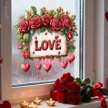 Calcomanías de pared para San Valentín, pegatinas de pared con letras florales y corazones, pegatinas para ventanas de San Valentín, arte de pared autoadhesivo - Multicolor - Ver 2