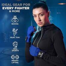 WYOX Vendas de Gel Boxeo, Guantes Interiores para Hombre y Mujer, Correa de muñeca de 80 cm, Soporte Acolchado para Nudillos, Vendas sin Dedos para Entrenamiento de MMA - L-XL-Azul - Ver 4