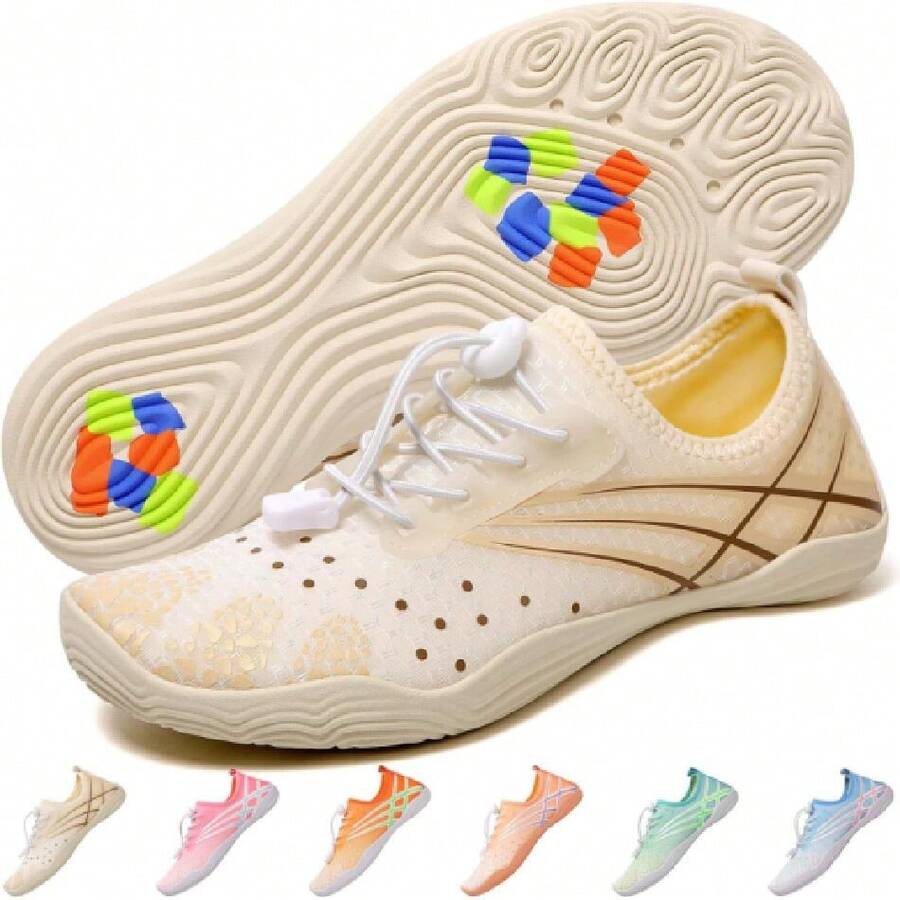 Zapatos de Agua, Zapatos de Agua de Mujer, Zapatos para Deporte Acuáticos con Orificios de Drenaje, Zapatillas de Deporte de Secado Rápido son Transpirables y Suaves, Bucear, Pescar, Surfear,37497405 - Beis - Ver 1
