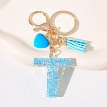 Blue Shiny Resin Letter Keychain With Tassel & Heart Charm, Fashionable Accessory, Ideal Gift For Friends, Bag Pendant Christmas - Multicolor - View 10