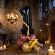 18件套巫师扫帚主题气球套装，包含32英寸黑色数字1-9气球、金色和红色乳胶气球，适用于巫师学院装饰、生日派对、周年纪念、迎婴派对、性别揭晓派对、摄影道具、送给儿子/女儿的惊喜礼物。 - 黑色 - 查看 3