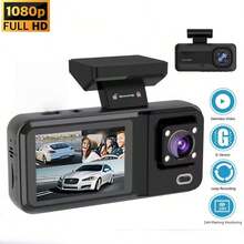 1080P高清双镜头行车记录仪，170°广角，夜视功能，小巧便携，24小时停车监控，循环录像，重力感应器，不含SD卡，圣诞礼物 - 黑色 - 查看 2