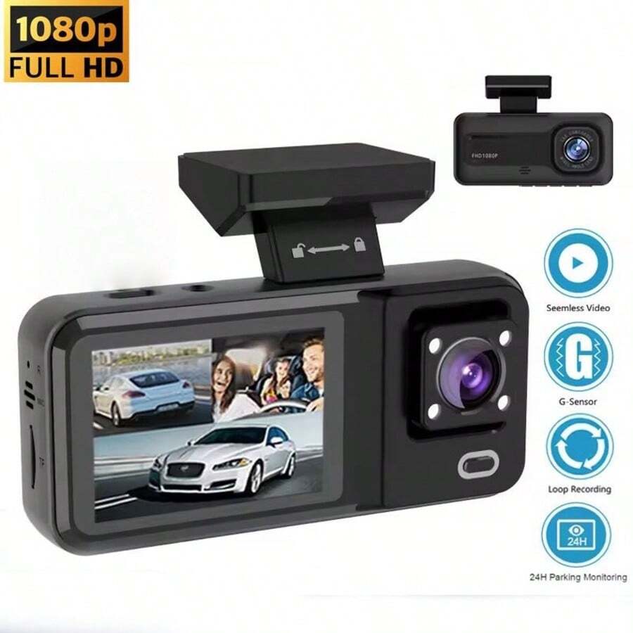 1080P高清双镜头行车记录仪，170°广角，夜视功能，小巧便携，24小时停车监控，循环录像，重力感应器，不含SD卡，圣诞礼物
