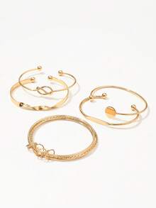 5pcs/Set Layered Interlocking Bangle Bracelets, & Unique Personalized Accessories Set For Women - Gold - View 3