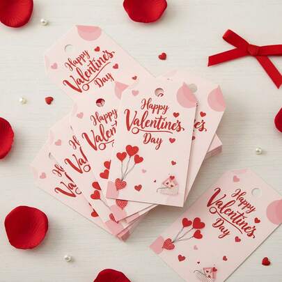 24/48 Etiquetas de regalo del Día de San Valentín con cordón, etiquetas del Día de San Valentín feliz adecuadas para bolsas de regalo, cajas, papel de regalo, recuerdos de fiesta, suministros para fiestas, etiquetas de papel duraderas en inglés con mensajes de corazón, reutilizables para scrapbooking y frascos