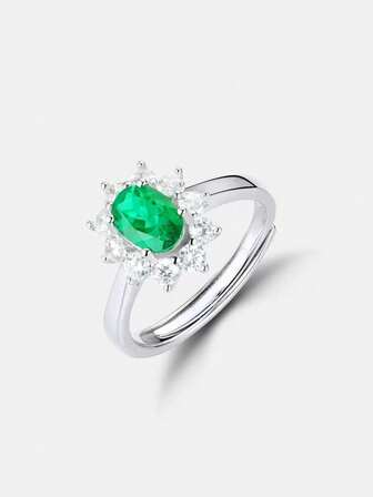 1枚优雅925纯银合成祖母绿戒指，适合日常佩戴、通勤、派对、度假、生日、情人节、母亲节、结婚纪念日、圣诞节等场合，是送给女性的绝佳珠宝礼物。