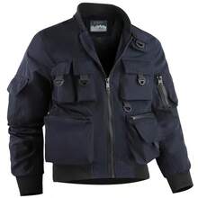 Men Fashion Jacket Men New Casual Cargo Multi-Pocket Jacket Men Spring Autumn Outdoor Tactical Cargo Thin Jacket For Men - Navy Blue(L30) - View 2