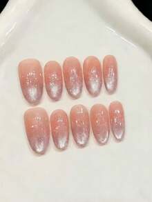 10PCS Middle Oval Handmade Press On Nails For Party And Daily Wear, Pink Color Nails, Oval Nails, Shiny And Dazzling, Easy To Wear 10pcs Y2K Handmade Press On Nails, Suitable For Girls And Women Festivals Parties And Daily Wear Nail Supplies - Pink - View 8