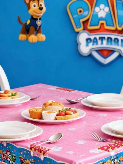 Paw Patrol 新款主题派对桌布套装，采用KT Cat PE塑料材质，适合生日装饰。是家庭聚会、万圣节圣诞派对、生日庆典、周年纪念、嘉年华、节日、户外露营活动、生日派对装饰等的理想之选。