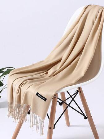 Reversible Solid Color Faux Cashmere Casual Polyester Scarf, Women's Thin Long Large Size Tassel Scarf, Simple Commuting Soft Sunscreen Shawl Windproof Warm Scarf For Men And Women, Suitable For Daily Gifts