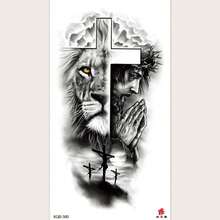 Waterproof Arm Half Sleeve Lion Tattoo Sticker For Men & Women With A Cross & Christ Jesus Tattoo Sticker Sheet - Nhiều màu - Xem 2