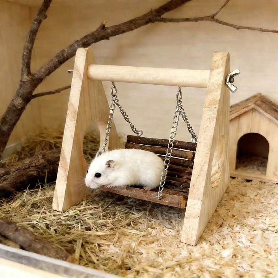 Wooden Hamster Toy, Apple Branch Swing Hammock, Golden Hamster Traverse Play Tree Hole, Small Pet Chew Decor Supplies