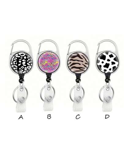 1pc Leopard Print Retractable Lanyard Clip, Multifunctional ID Badge Holder, Portable Key Chain, Personalized Design, Suitable For Office, School, Travel