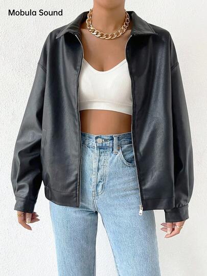 מעיל עור PU אופנתי לנשים של Mobula Sound, רב-תכליתי לאביב/קיץ, מתאים לתצוגות אופנה, חגים, לבוש יומיומי, ימי הולדת, מסיבות, נסיעות, שדה תעופה