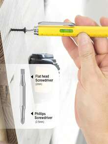 2/1Pc High-Quality Compact 6-In-1 Multifunctional Tool Pen - Strong Magnetic Cross-Head & Flathead Screwdriver Bits, Smooth Writing Ballpoint Pen, High-Sensitivity Stylus, Precision Ruler, Mini Bubble Level, All-In-One Pocket Gadget For Home Repair - Multicolor - View 6
