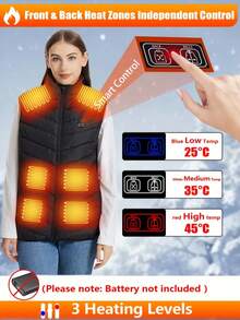 Men's Smart Heated Vest, 15 Heating Zones, 3-Gear Temperature Control, Constant Warmth Low/Medium/High Adjustable, Suitable For Outdoor Use In Winter, Equipped With Zipper, Breathable, Lightweight, Portable, Requires Power Bank (Power Bank Not Included) - Black - View 4