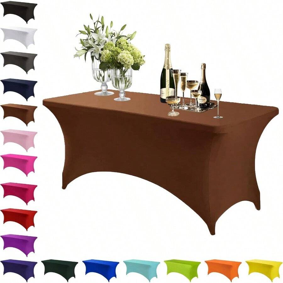 Brown Spandex Tablecloths4FT Stretchable Rectangle Table Cover Washable Tablecloth Universal Patio Elastic TableCover For Kitchen Event Wedding Cocktail Bar Exhibition Banquet Party - Coffee - View 1