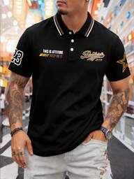 Men's Summer Casual Short Sleeve Letter Print Polo Shirt, Suitable For Work Occasions / Husband & Father