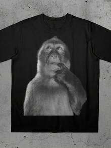 Funny Monkey Shirt, Stupid Meme Tshirt, Dank Memes Tee, 90s Vintage Bootleg, Odd Core - 黑色 - 查看 10