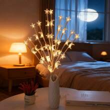 1pc LED Star Moon White Birch Branch Light, 20 LED Battery Powered Brown Branch Vase Decor Lamp, Modern Home Ramadan Decor Nightlight, Suitable For Ramadan, Wedding, Birthday, Christmas Party - Great For Cabinet, Tabletop, Cafe Display, Vase Decor (Batteries Not Included) - Warm Light - View 9