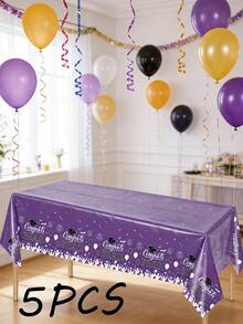 3pcs 137x274CM/53.94x107.87IN Graduation Theme Tablecloth - Waterproof & Stain Resistant, Burgundy/Light Blue/Blue/Purple "Congrats GRAD" Letter + Graduation Cap Print, Plastic Material, Suitable For Graduation Party, Promotion Ceremony, Campus Celebration Events And Daily Use - Purple - View 10