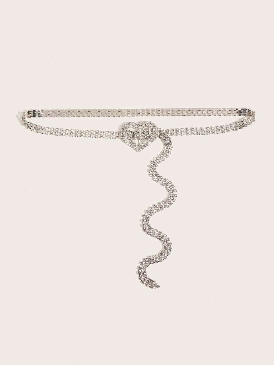 1条女士水钻腰链，简约优雅心形水钻腰链，适合搭配连衣裙、毛衣、晚礼服，也适合派对、节日、生日礼物等场合。