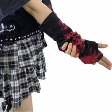 Mrotrida Women's Punk Fingerless Glove Cosplay Ripped Gloves For Halloween Costume Party 1Pair,RedTieDye - 紅色紮染 - 查看 7