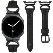 Minyee Leather Band Compatible With Samsung Galaxy Watch 8 40mm 44mm/ 8 Classic 46mm Bands, No Gap One-Click Slim Thin Dressy Leather Strap With C-Shape Metal Buckle Women, NOT For Other Models,Black/Black - 黑/黑 - 查看 1